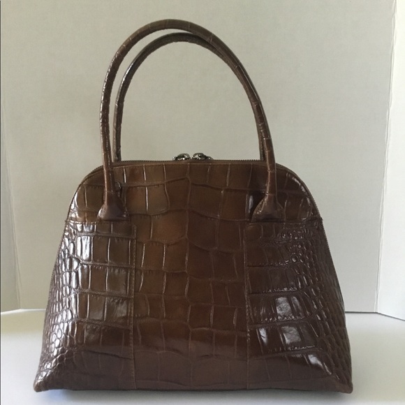 Furla Brown Croco Satchel Purse Handbag - Picture 2 of 8
